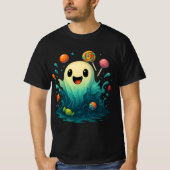 Cute Candy Ghost Halloween Illustration Tシャツ (正面)