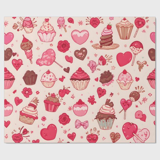 Cute Candy & Sweets Valentine Seamless Pattern ラッピングペーパー (フラット)
