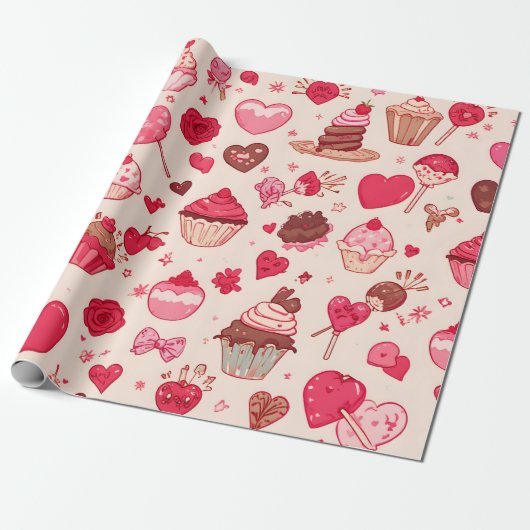 Cute Candy & Sweets Valentine Seamless Pattern  ラッピングペーパー (アンロールド)