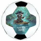 Cute Captain Raccoon Rafting Down the River サッカーボール (正面)