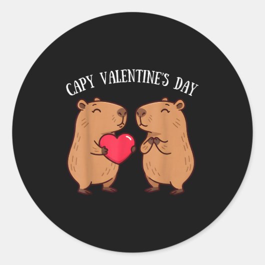 Cute Capy Valentine’s Day Capybara Lovers Romantic ラウンドシール (正面)