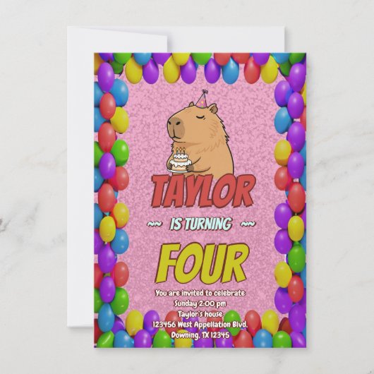 Cute Capybara Birthday Party Invitation 招待状 (正面)