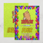 Cute Capybara Birthday Party Invitation 招待状 (正面/裏面)