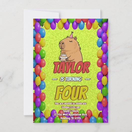 Cute Capybara Birthday Party Invitation 招待状 (正面)