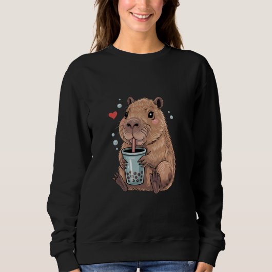 Cute Capybara Boba Tea Lover Kawaii Animal Art スウェットシャツ (正面)