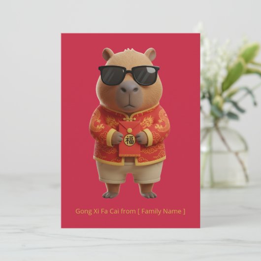 Cute Capybara Chinese New Year Red Gold Custom  カード (スタンド正面)