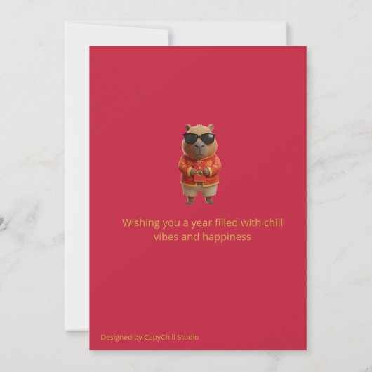Cute Capybara Chinese New Year Red Gold Custom  カード (裏面)