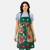 Cute Capybara Christmas Lights Festive Party エプロン (着用した状態)