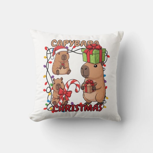 Cute Capybara Christmas Lights Festive Party クッション (正面)