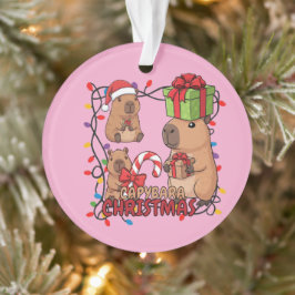 Cute Capybara Christmas Lights Festive Party Pink オーナメント