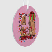 Cute Capybara Christmas Lights Festive Party Pink オーナメント (正面)