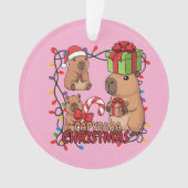 Cute Capybara Christmas Lights Festive Party Pink オーナメント (正面)