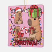 Cute Capybara Christmas Lights Festive Party Pink セラミックオーナメント (左)