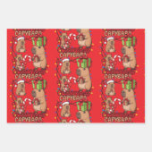 Cute Capybara Christmas Lights Festive Party Pink ラッピングペーパーシート (正面3)