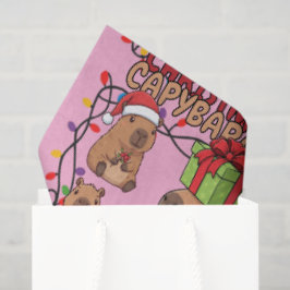 Cute Capybara Christmas Lights Festive Party Pink 薄葉紙