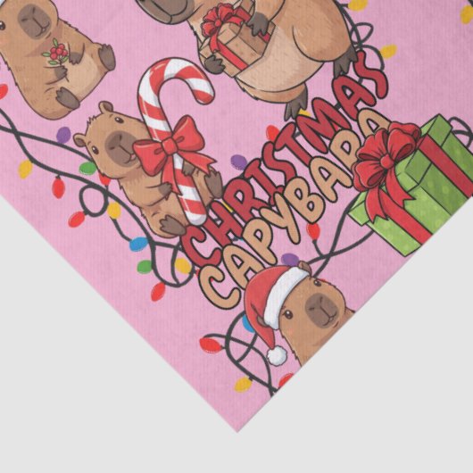 Cute Capybara Christmas Lights Festive Party Pink 薄葉紙 (詳細)