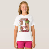 Cute Capybara Christmas Lights Festive Party Tシャツ (正面フル)