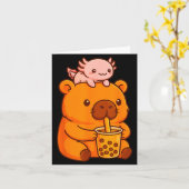 Cute Capybara Drinking Bubble Tea And Axolotl Kawa カード (黄色い花)