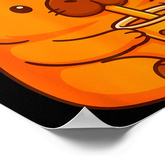 Cute Capybara Drinking Bubble Tea And Axolotl Kawa ポスター (角)