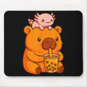 Cute Capybara Drinking Bubble Tea And Axolotl Kawa マウスパッド (正面)