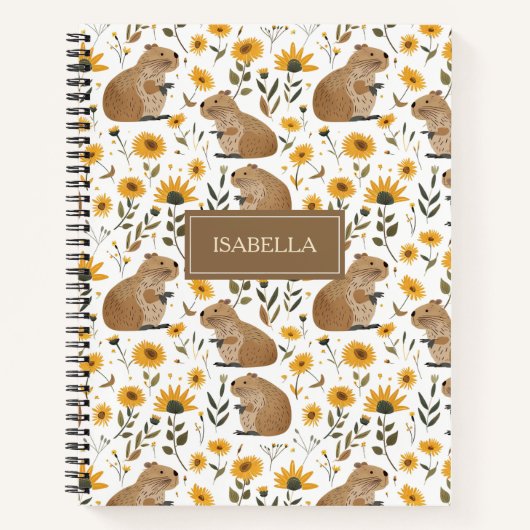 Cute Capybara Floral Spiral Notebook ノートブック (正面)