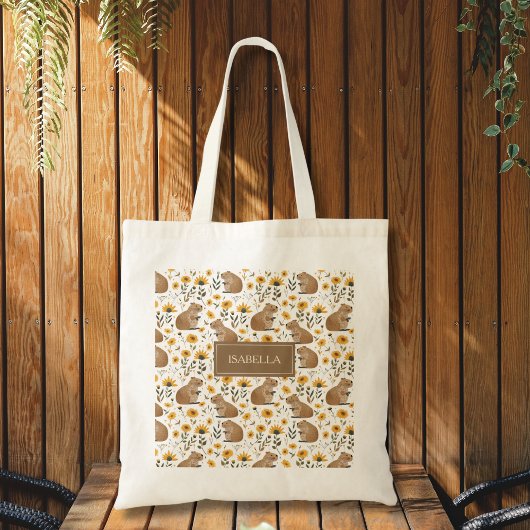 Cute Capybara Floral Tote Bag トートバッグ