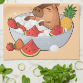 Cute Capybara Fruit Bath Spa Day Kawaii Animal Ill キッチンタオル (折り畳み)
