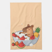 Cute Capybara Fruit Bath Spa Day Kawaii Animal Ill キッチンタオル (縦)