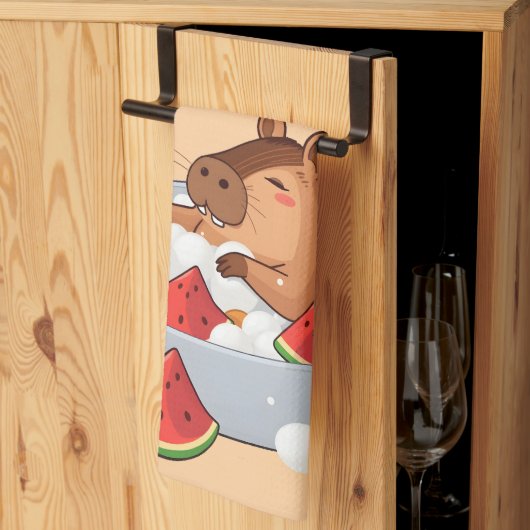 Cute Capybara Fruit Bath Spa Day Kawaii Animal Ill キッチンタオル (三つ折り)