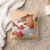 Cute Capybara Fruit Bath Spa Day Kawaii Animal Ill クッション (ブランケット)