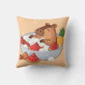 Cute Capybara Fruit Bath Spa Day Kawaii Animal Ill クッション (裏面)