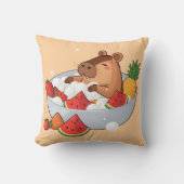 Cute Capybara Fruit Bath Spa Day Kawaii Animal Ill クッション (正面)