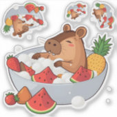 Cute Capybara Fruit Bath Spa Day Kawaii Animal Ill シール (正面)
