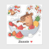 Cute Capybara Fruit Bath Spa Day Kawaii Animal Ill シール (シート)
