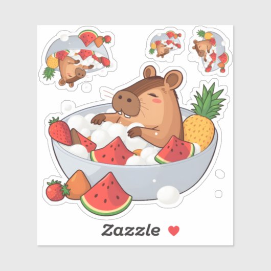 Cute Capybara Fruit Bath Spa Day Kawaii Animal Ill シール (シート)