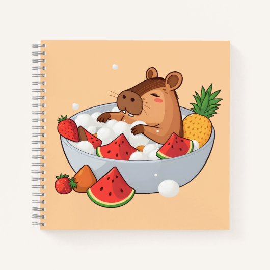 Cute Capybara Fruit Bath Spa Day Kawaii Animal Ill ノートブック (正面)