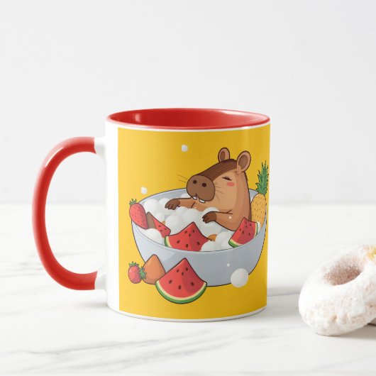 Cute Capybara Fruit Bath Spa Day Kawaii Animal Ill マグカップ (ドーナツ)