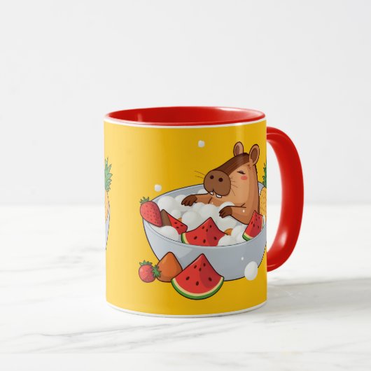 Cute Capybara Fruit Bath Spa Day Kawaii Animal Ill マグカップ (正面右)