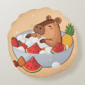 Cute Capybara Fruit Bath Spa Day Kawaii Animal Ill ラウンドクッション (裏面)