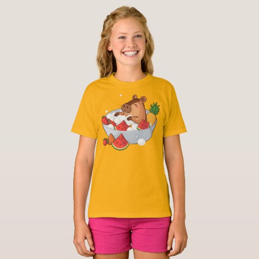 Cute Capybara Fruit Bath Spa Day Kawaii Animal Ill Tシャツ (正面フル)