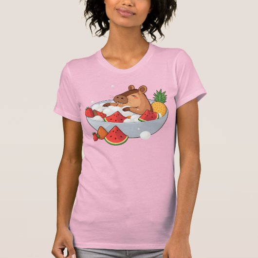 Cute Capybara Fruit Bath Spa Day Kawaii Animal Ill Tシャツ (正面)