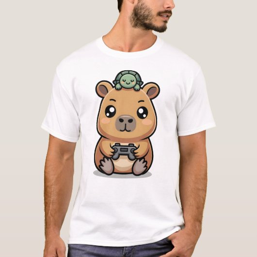 Cute Capybara Gamer Anime Turtle Kawaii Gaming  Tシャツ (正面)