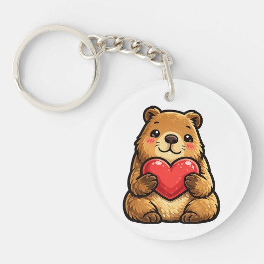Cute Capybara Holding Heart Kawaii Capybara Keycha キーホルダー (正面)