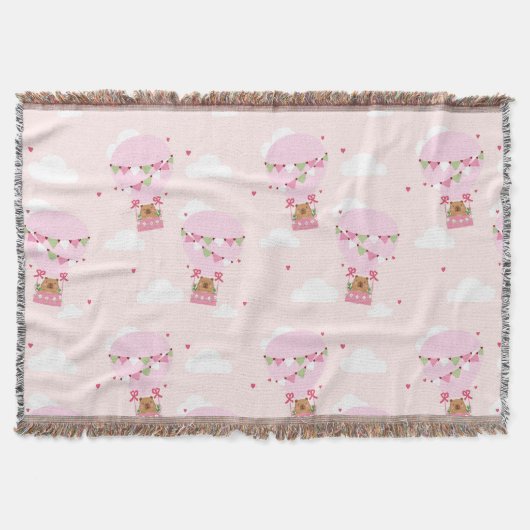 Cute Capybara Hot Air Balloon スローブランケット (正面)