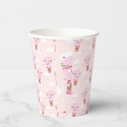 Cute Capybara Hot Air Balloon Pink Birthday  紙コップ (右)
