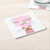 Cute Capybara Hot Air Balloon Pink Birthday Party スクエアペーパーコースター (アングル)