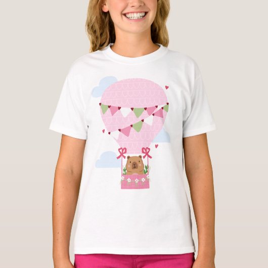 Cute Capybara Hot Air Balloon Tシャツ (正面)