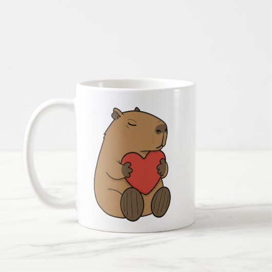 Cute Capybara Hugging Heart Valentine コーヒーマグカップ (左)