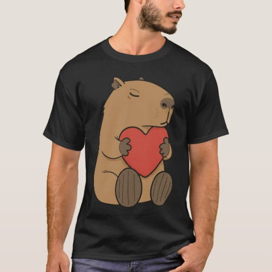 Cute Capybara Hugging Heart Valentine Tシャツ (正面)