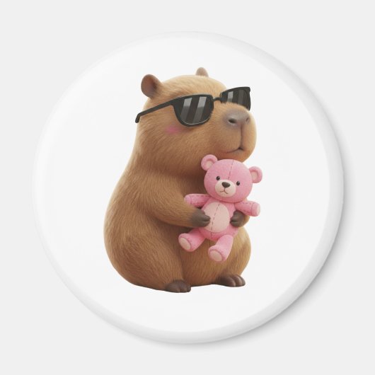 Cute Capybara Hugging Teddy Bear Magnet マグネット (正面)